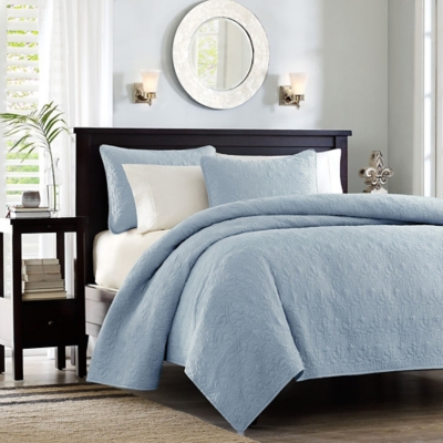 Quebec Full/Queen Reversible Quilt Set, Blue, large