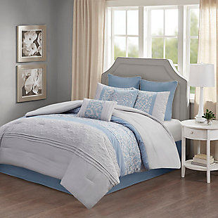 Ramsey Queen Embroidered 8 Piece  Comforter Set, Blue, large