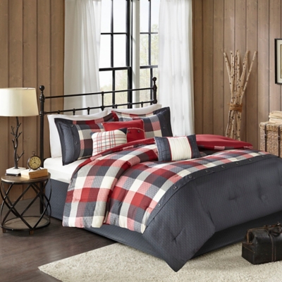 Ridge California King 7 Piece Herringbone Comforter Set, Red, rollover