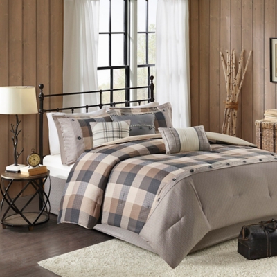 Ridge Queen 7 Piece Herringbone Comforter Set, Neutral, large