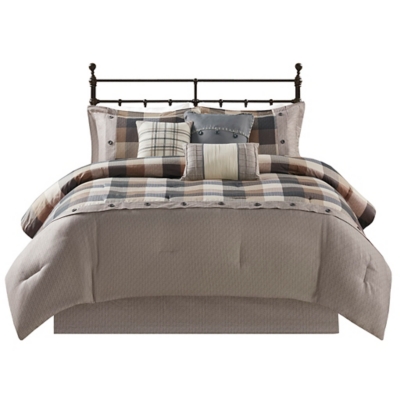 Ridge Queen 7 Piece Herringbone Comforter Set, Neutral, rollover