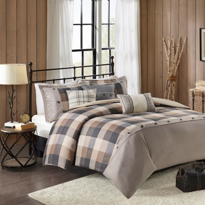 Ridge Full/Queen 6 Piece Herringbone Duvet Cover Set, Neutral, rollover