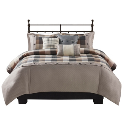 Ridge Full/Queen 6 Piece Herringbone Duvet Cover Set, Neutral, large