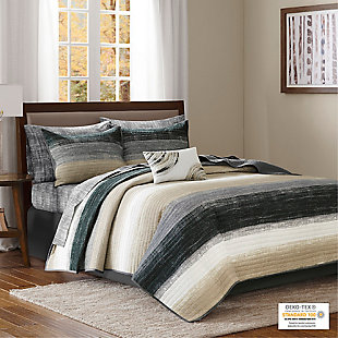Saben California King 8 Piece Quilt Set with Bed Sheets, Taupe, rollover