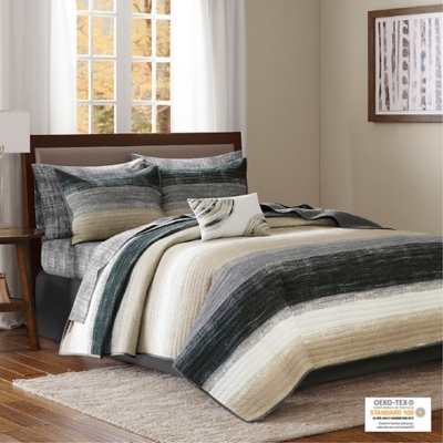 Saben Queen 8 Piece Quilt Set with Bed Sheets, Taupe, rollover