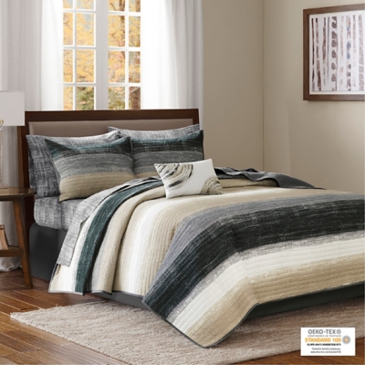 Saben Full 8 Piece Quilt Set with Bed Sheets, Taupe
