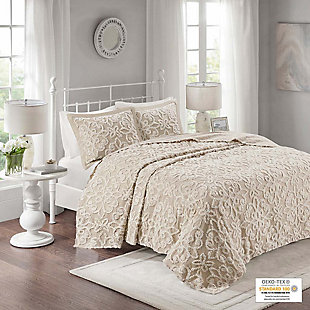 Sabrina Full/Queen 3 piece Tufted  bedspread  set, Taupe, rollover