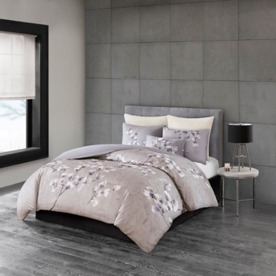 Sakura Blossom King 3 Piece Sateen Printed Comforter Set, Lilac, large