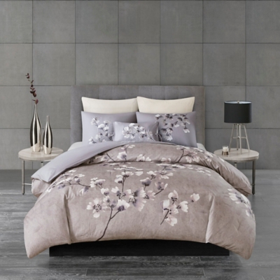 Sakura Blossom Full/Queen 3 Piece Sateen Printed Comforter Set, Lilac, large