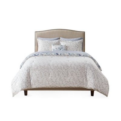 Sofia California King Reversible 8 Piece Comforter Set with Bed Sheets, Blue, rollover