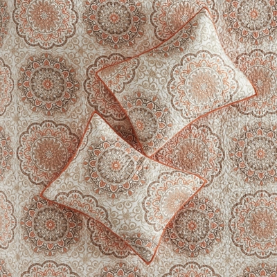 Tangiers / 6 Piece Reversible Quilt Set with Throw Pillows, Orange, large