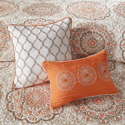 Tangiers / 6 Piece Reversible Quilt Set with Throw Pillows, Orange, large