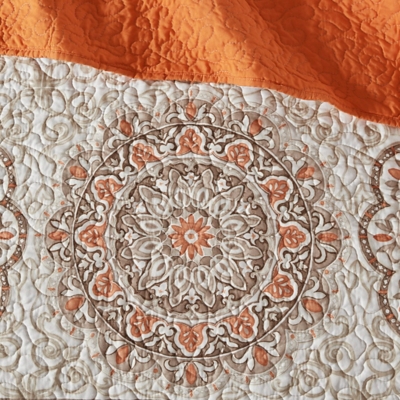 Tangiers / 6 Piece Reversible Quilt Set with Throw Pillows, Orange, large