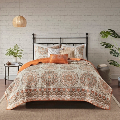 Tangiers / 6 Piece Reversible Quilt Set with Throw Pillows, Orange, large