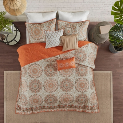 Tangiers / 6 Piece Reversible Quilt Set with Throw Pillows, Orange, large