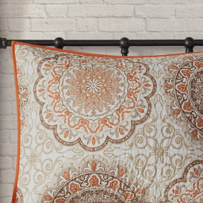Tangiers / 6 Piece Reversible Quilt Set with Throw Pillows, Orange, large