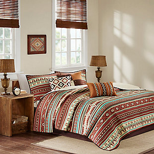Taos Full/Queen 6 Piece Printed Quilt Set with Throw Pillows, Spice, rollover