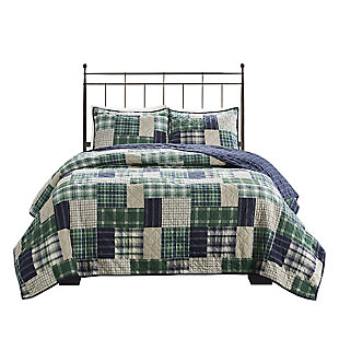 Timber Full/Queen 3 Piece Reversible Printed Quilt Set, Green/Navy, large