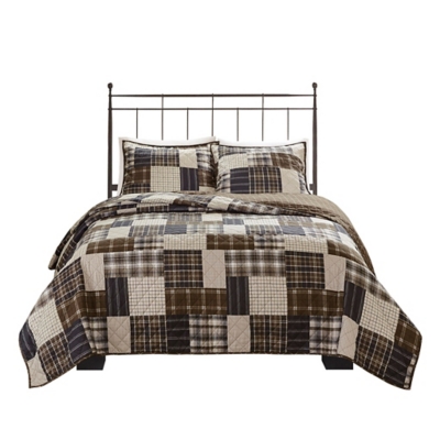 Timber Full/Queen 3 Piece Reversible Printed Quilt Set, Black/Brown, rollover