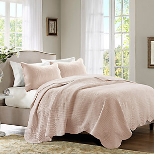 Tuscany Full/Queen 3 Piece Reversible Scalloped Edge Quilt Set, Blush, rollover