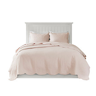 Tuscany Full/Queen 3 Piece Reversible Scalloped Edge Quilt Set, Blush, large