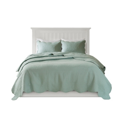 Tuscany Full/Queen 3 Piece Reversible Scalloped Edge Quilt Set, Seafoam, rollover