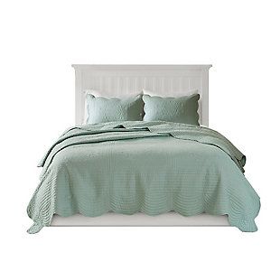 Tuscany Full/Queen 3 Piece Reversible Scalloped Edge Quilt Set, Seafoam, large