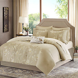 Vaughn King 9 Piece Comforter Set with Bed Sheets, Taupe, large