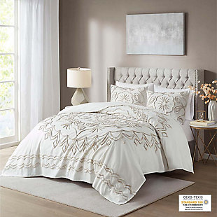 Violette Full/Queen 3 Piece Tufted Chenille  Coverlet Set, Ivory/Taupe, rollover