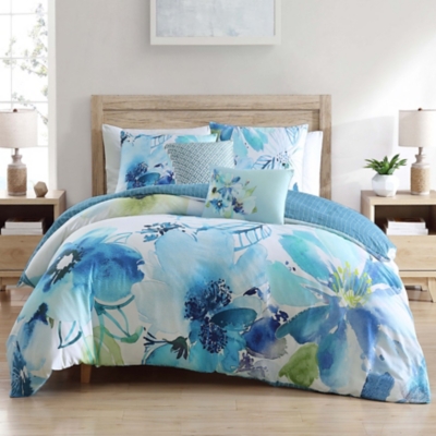 Bebejan Watercolor Blue 100% Cotton 5-Piece Reversible Comforter Set, Blue, large