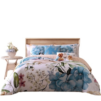 Bebejan Maia 100% Cotton 5-Piece Reversible Comforter Set, Blue, rollover