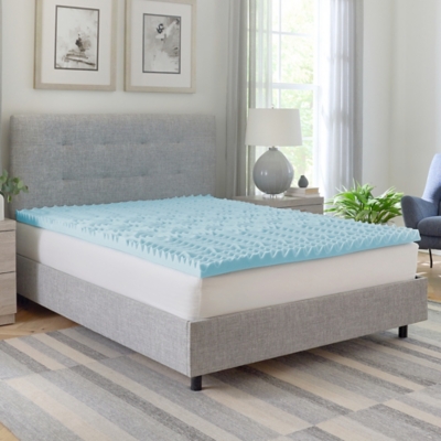 Bodipedic Essentials 2-Inch Gel-Infused Zoned Convoluted Memory Foam Mattress Topper, Blue, rollover