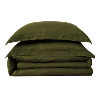 Brooklyn Loom Linen King Duvet Set, Moss Green, rollover
