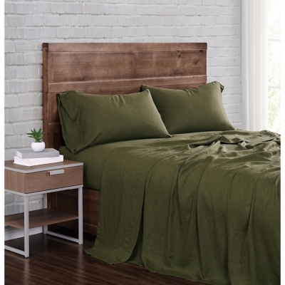Brooklyn Loom Linen King Sheet Set, Moss Green, rollover
