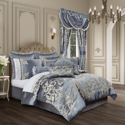 J. Queen New York Dicaprio California King 4 Piece Comforter Set, Powder Blue, large