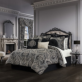 Five Queens Court Davinci Queen 4 Piece Comforter Set, Black, rollover