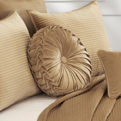 J.Queen New York Townsend Tufted Round Decorative Throw Pillow, Gold, rollover