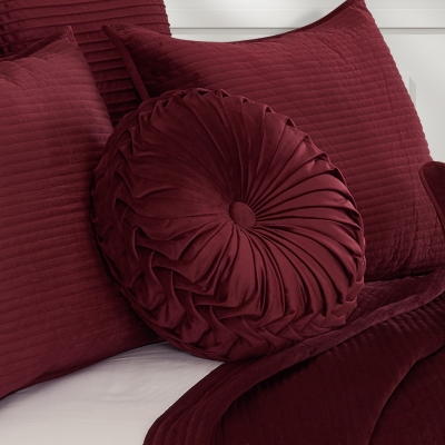 J.Queen New York Townsend Tufted Round Decorative Throw Pillow, Red, rollover