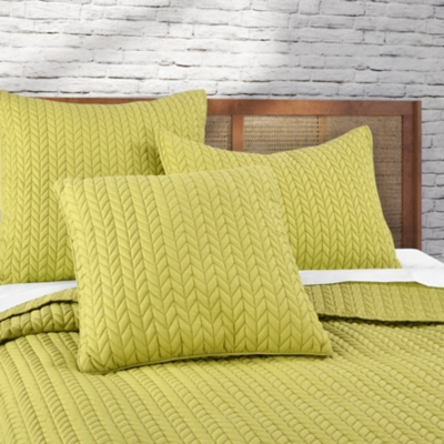 J.Queen New York Cayman 20" Square Quilted Decorative Throw Pillow, Chartreuse, rollover