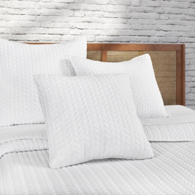 J.Queen New York Cayman 20" Square Quilted Decorative Throw Pillow, White, rollover