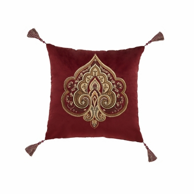 Five Queens Court Bordeaux 18" Square Embellished Decorative Throw Pillow, , large