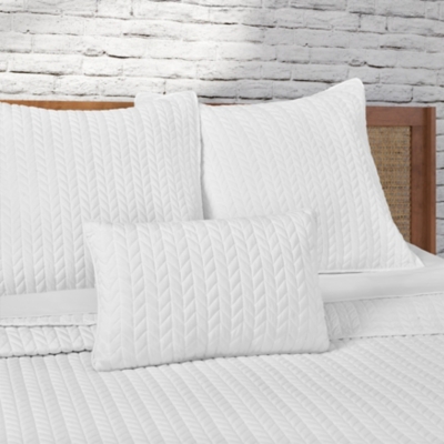 J.Queen New York Cayman Quilted Boudoir Decorative Throw Pillow, White, rollover