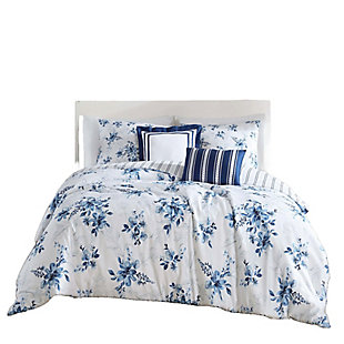 Bebejan Floral Toile Art 100% Cotton 5-Piece King Size Reversible Comforter Set, Blue, large