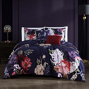 Bebejan Deep Garden 100% Cotton 5-Piece Queen Size Reversible Comforter Set, Purple, rollover