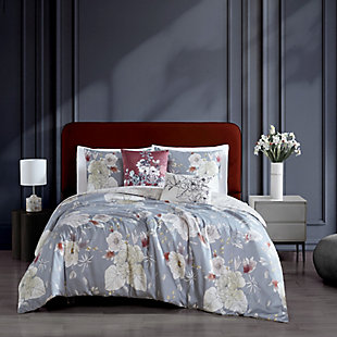 Bebejan Smoky Garden 100% Cotton 5-Piece Queen Size Reversible Comforter Set, Blue, rollover