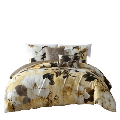 Bebejan Magnolia 100% Cotton 5 Piece King Size Reversible Comforter Set, Yellow, large