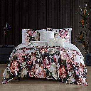 Bebejan Garden Bouquet 100% Cotton 5-Piece Queen Size Reversible Comforter Set, White, rollover
