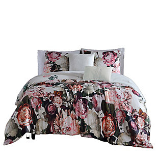 Bebejan Garden Bouquet 100% Cotton 5-Piece Queen Size Reversible Comforter Set, White, large