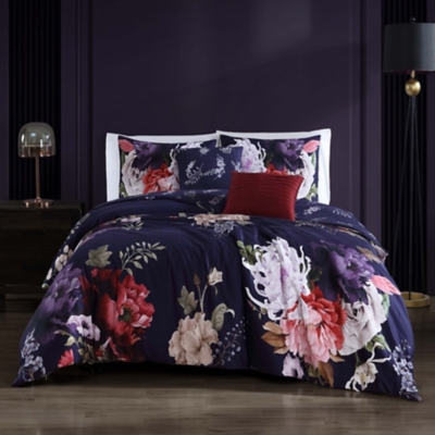 Bebejan Deep Garden 100% Cotton 5-Piece King Size Reversible Comforter Set, Purple, large