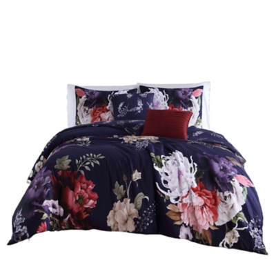 Bebejan Deep Garden 100% Cotton 5-Piece King Size Reversible Comforter Set, Purple, rollover